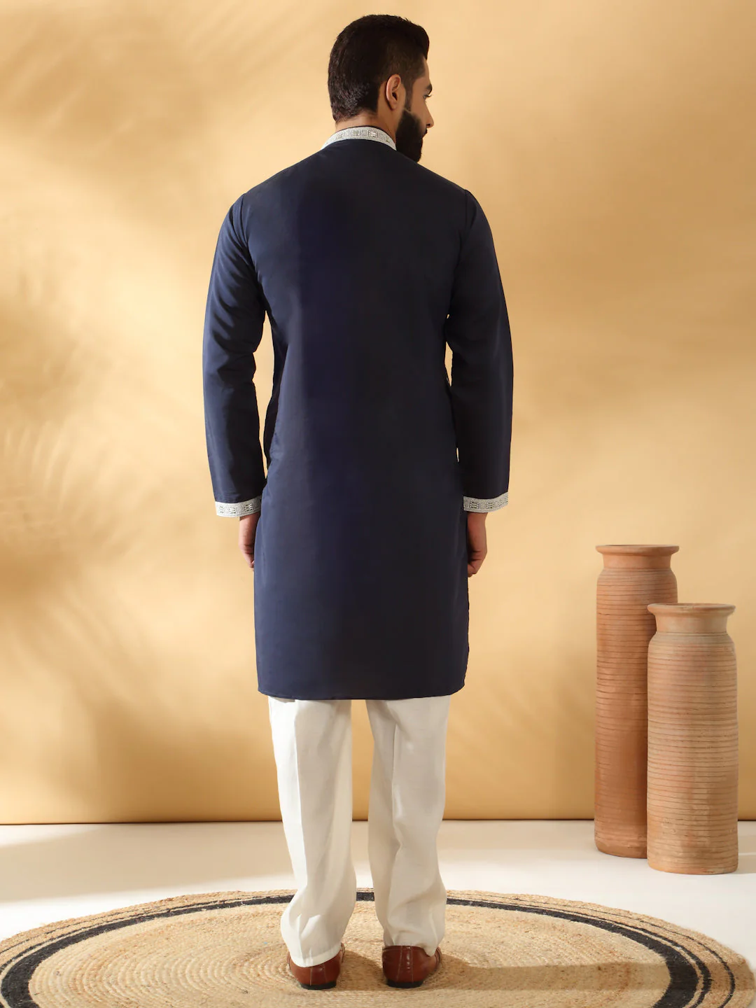 LUXE- Cotton Silk Beads Work Zari Embroidered Sequin Kurta With Cotton Silk Trouser Pant set - Image 7