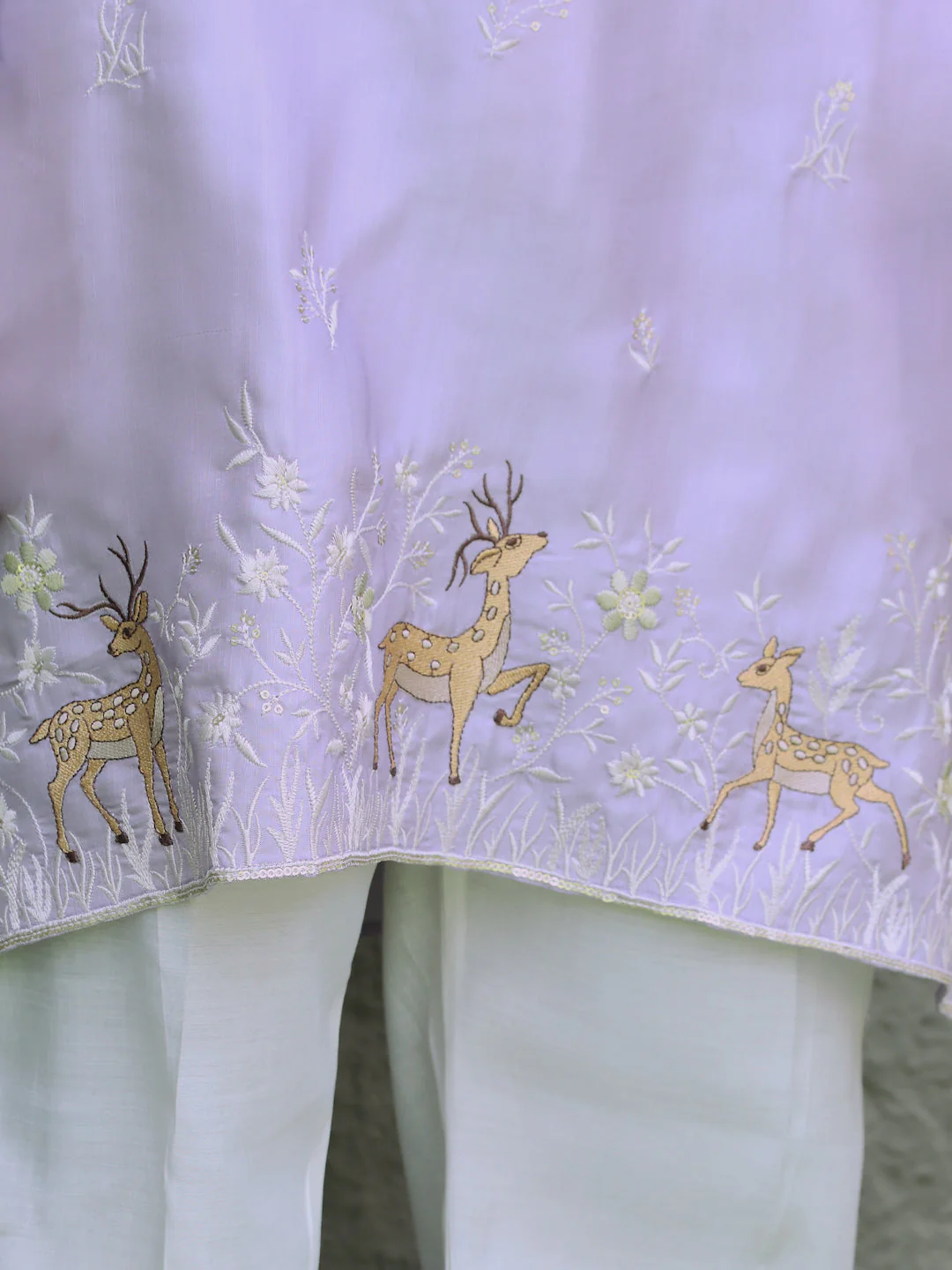LUXE- Cotton Silk Deer Motif and Mandarin Collar Embroidered Kurta - Image 9