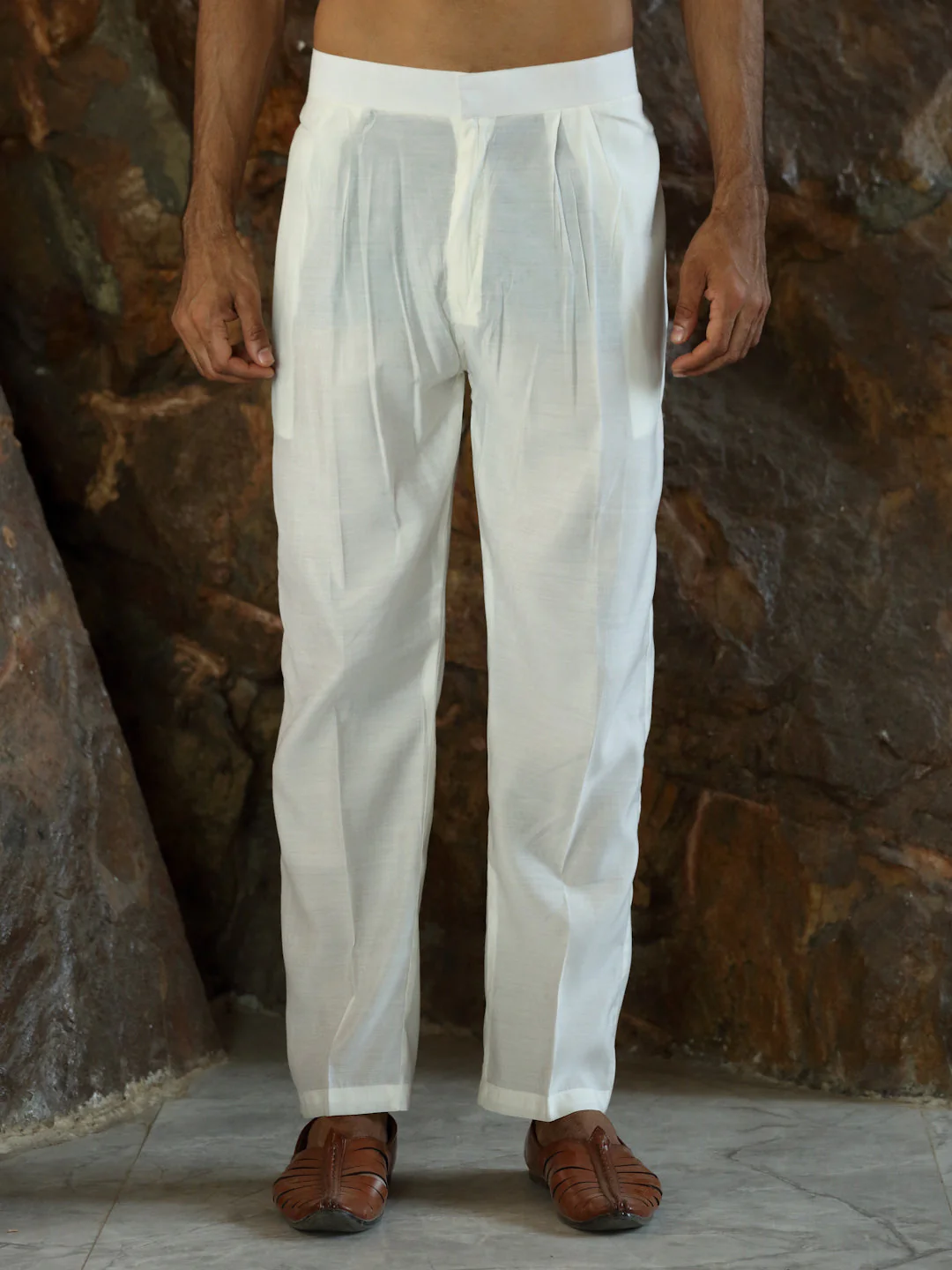 LUXE- Cotton Silk Deer Motif and Mandarin Collar Embroidered Kurta with Cream Cotton Silk Trouser Pant - Image 4