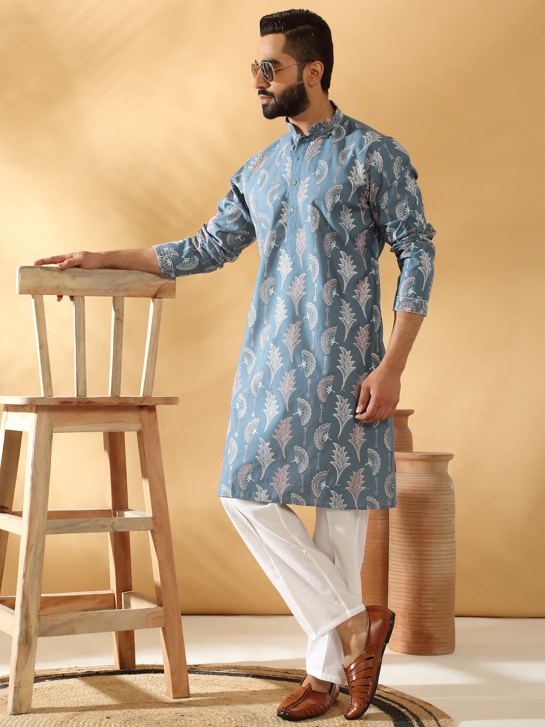 LUXE- Cotton Silk Embroidered Floral Work Kurta - Image 10