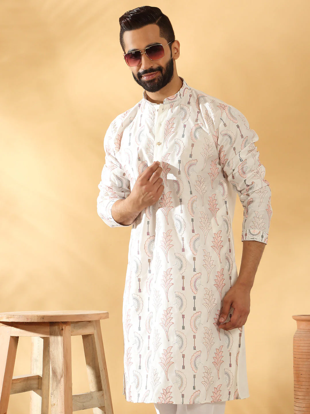 LUXE- Cotton Silk Embroidered Floral Work Kurta - Image 11