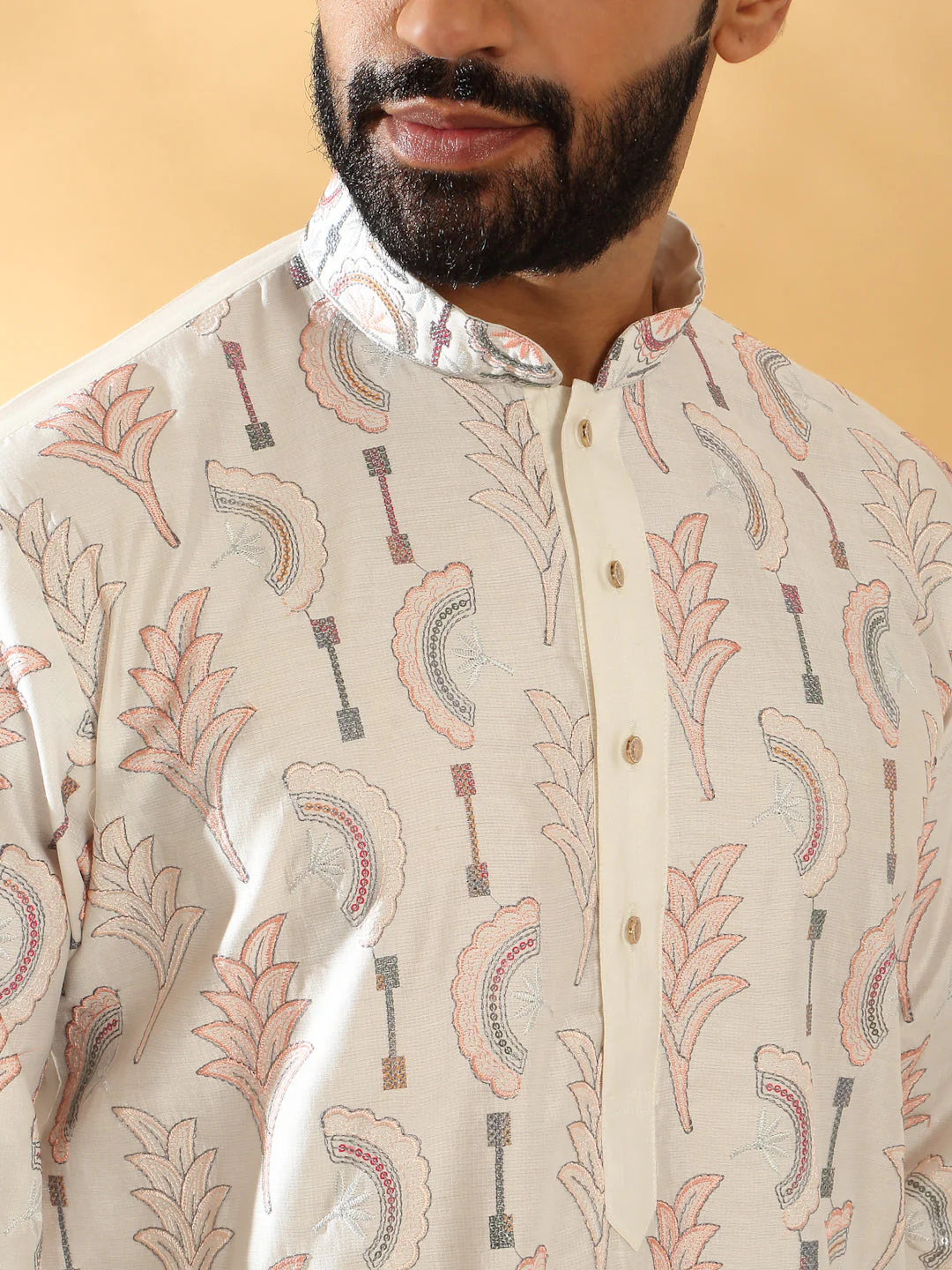LUXE- Cotton Silk Embroidered Floral Work Kurta - Image 13
