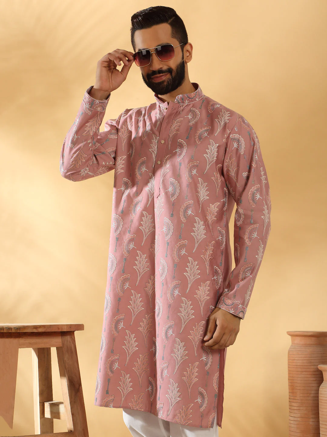 LUXE- Cotton Silk Embroidered Floral Work Kurta - Image 16