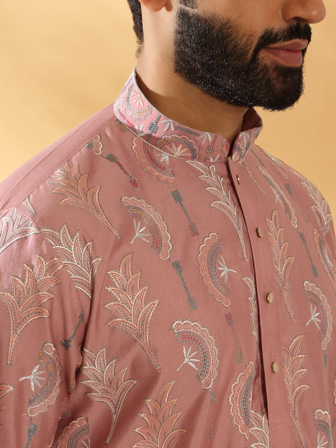 LUXE- Cotton Silk Embroidered Floral Work Kurta With Cotton Silk White Trouser Pant set - Image 20
