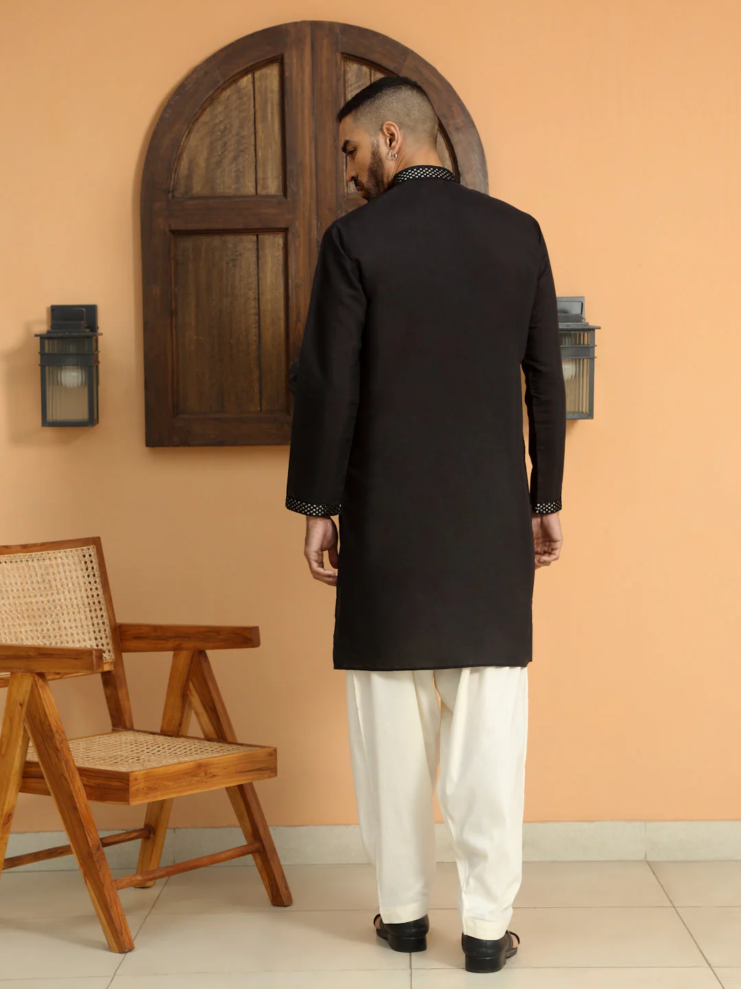 LUXE- Cotton Silk Embroidered Kurta with Sequins work & Cream patiala Salwar - Image 2