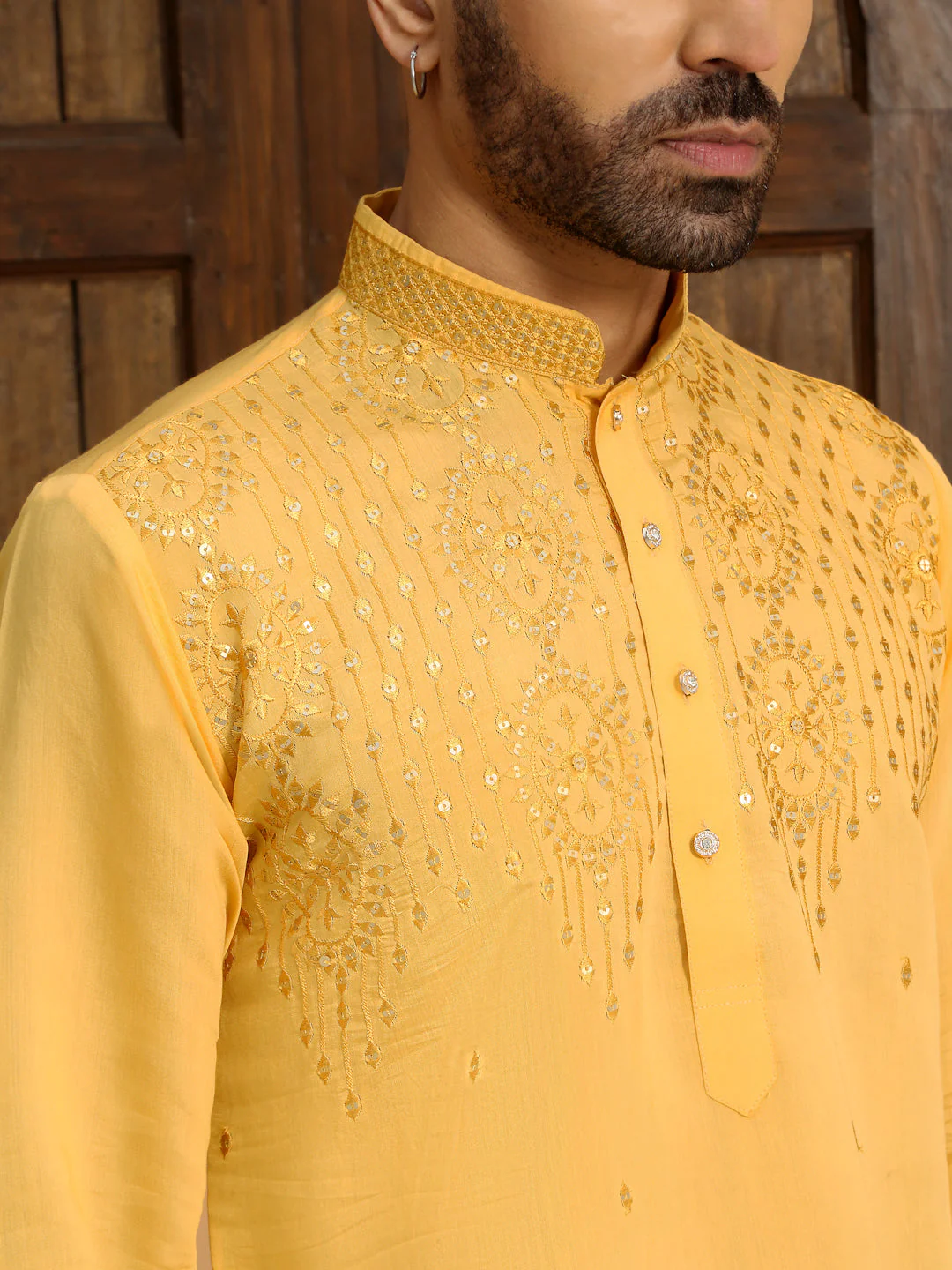 LUXE- Cotton Silk Embroidered Kurta with Sequins work & Cream patiala Salwar - Image 23