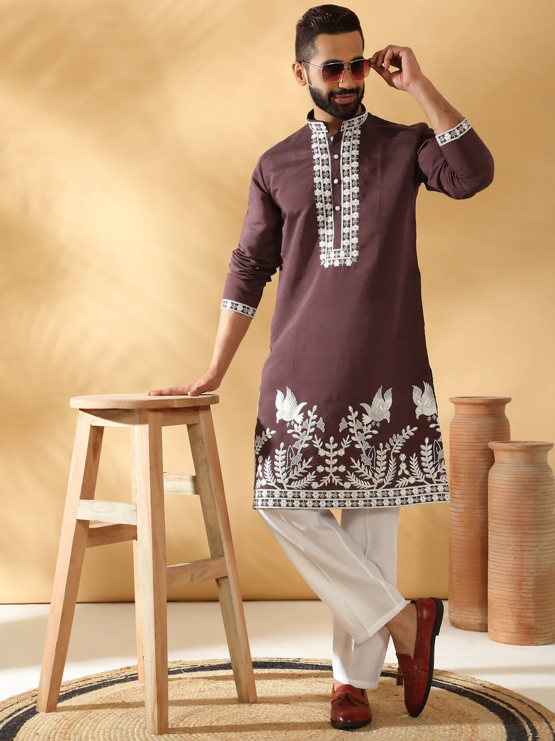 LUXE- Cotton Silk Embroidered Sequin Work Kurta - Image 15