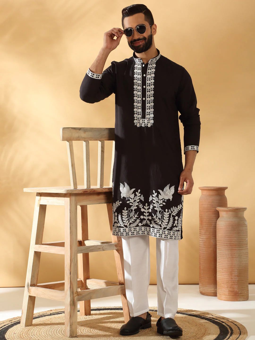 LUXE- Cotton Silk Embroidered Sequin Work Kurta - Image 5