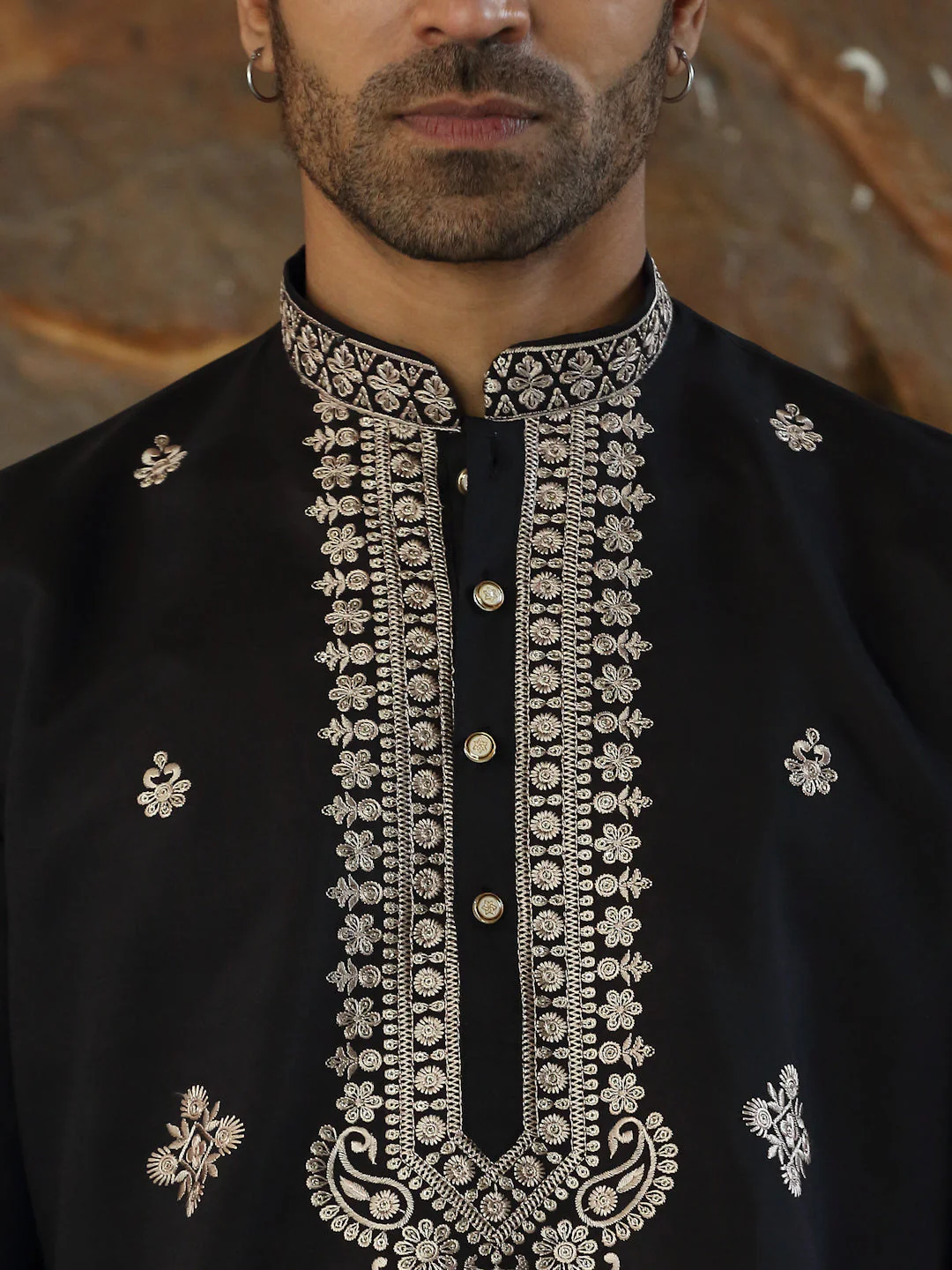 LUXE- Cotton Silk Embroidered Sequin Yoke & Daman Work Kurta with Matching Cotton Silk Trouser Pant - Image 3