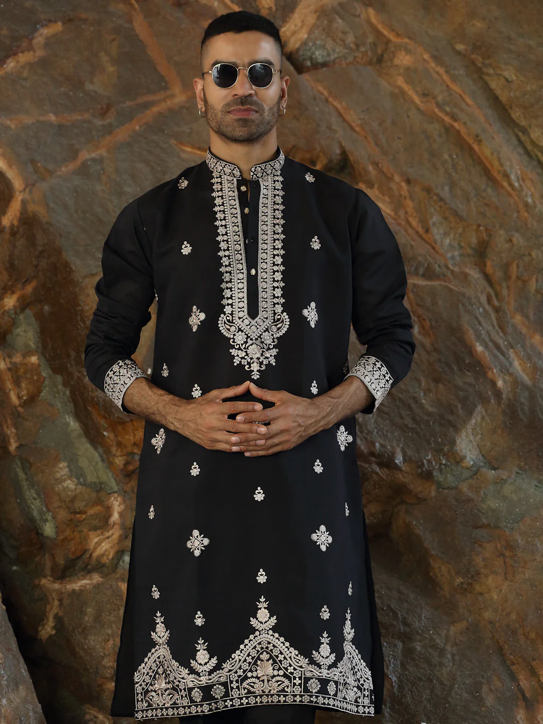 LUXE- Cotton Silk Embroidered Sequin Yoke & Daman Work Kurta with Matching Cotton Silk Trouser Pant - Image 5