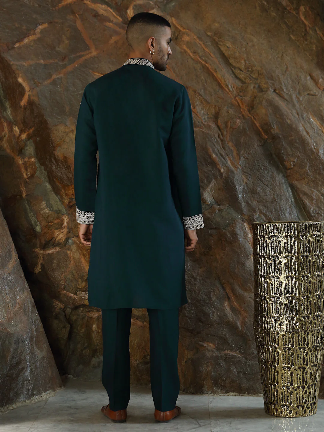 LUXE- Cotton Silk Embroidered Sequin Yoke & Daman Work Kurta with Matching Cotton Silk Trouser Pant - Image 8