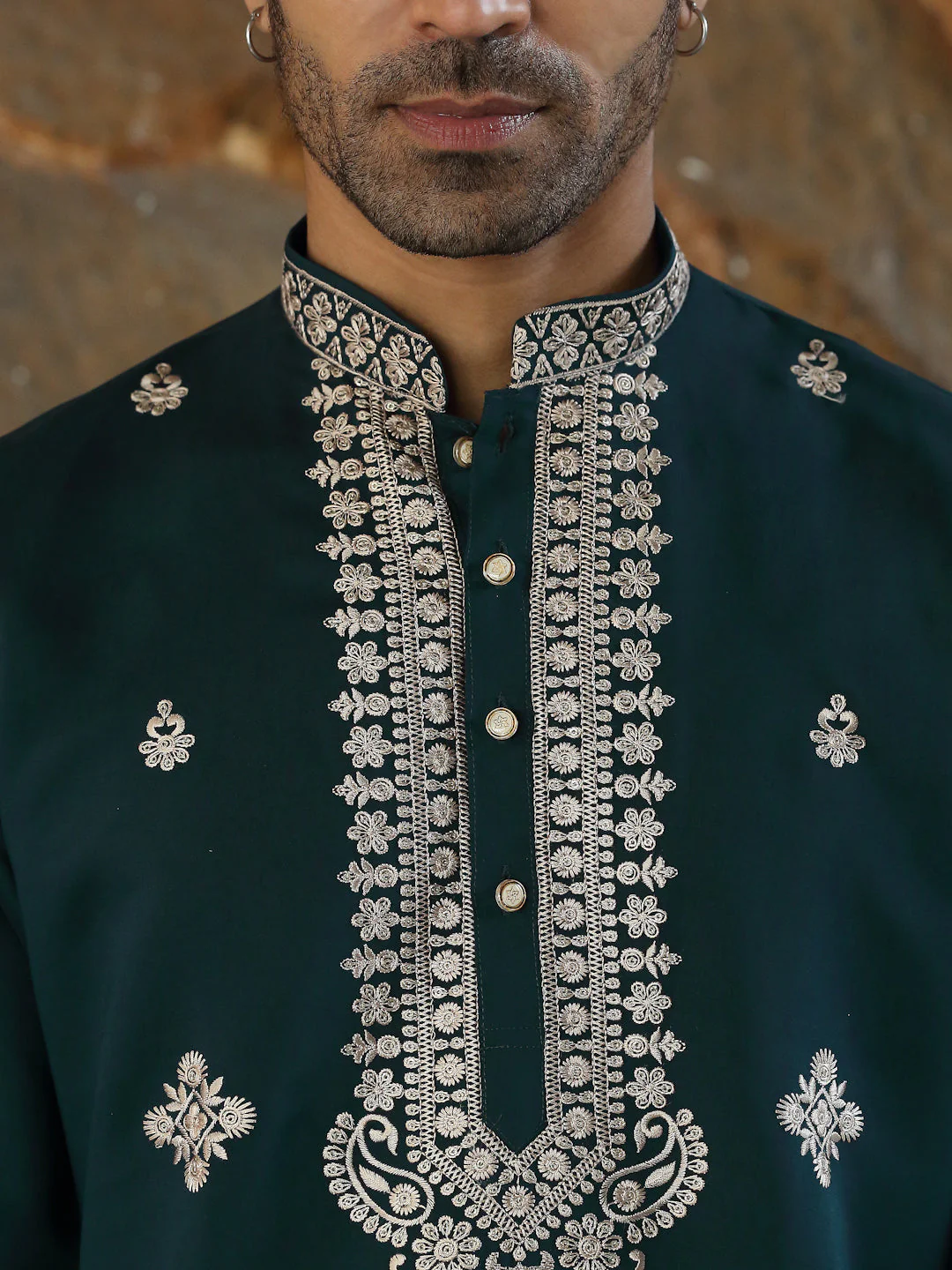 LUXE- Cotton Silk Embroidered Sequin Yoke & Daman Work Kurta with Matching Cotton Silk Trouser Pant - Image 9