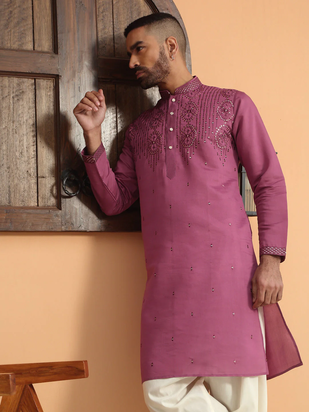 LUXE- Cotton Silk Embroidered Sequins work Kurta - Image 16