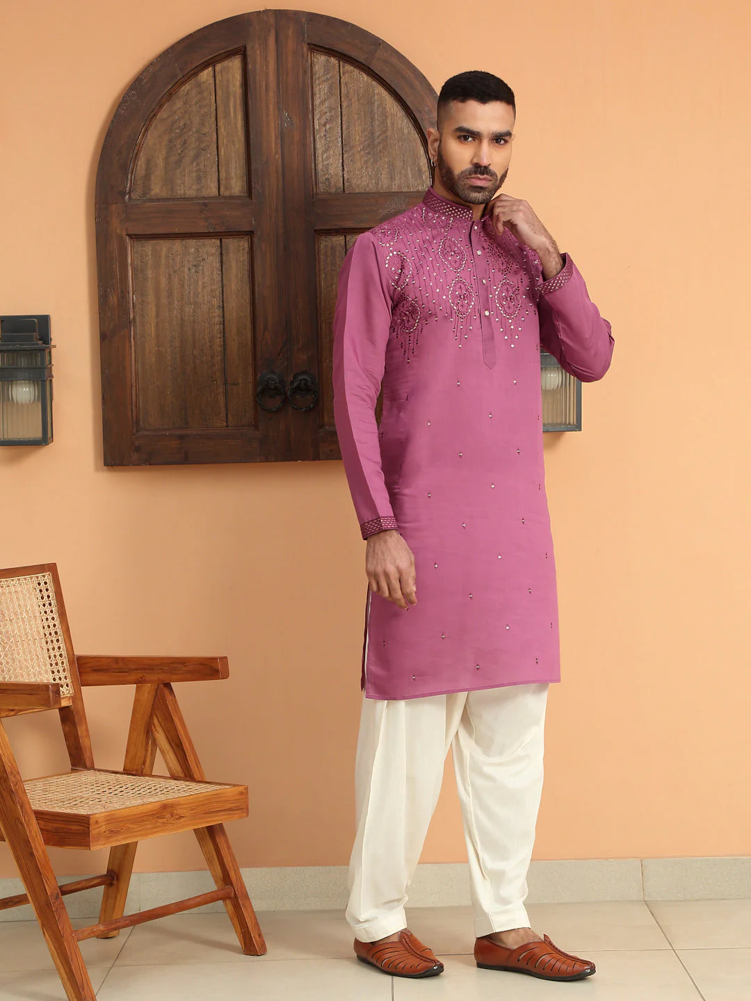 LUXE- Cotton Silk Embroidered Sequins work Kurta - Image 19