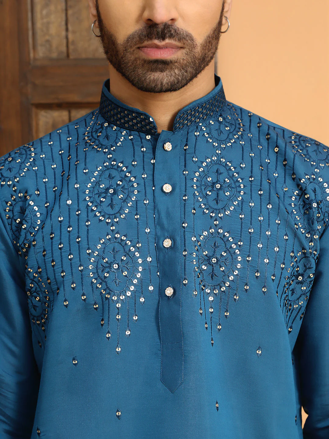 LUXE- Cotton Silk Embroidered Sequins work Kurta - Image 8
