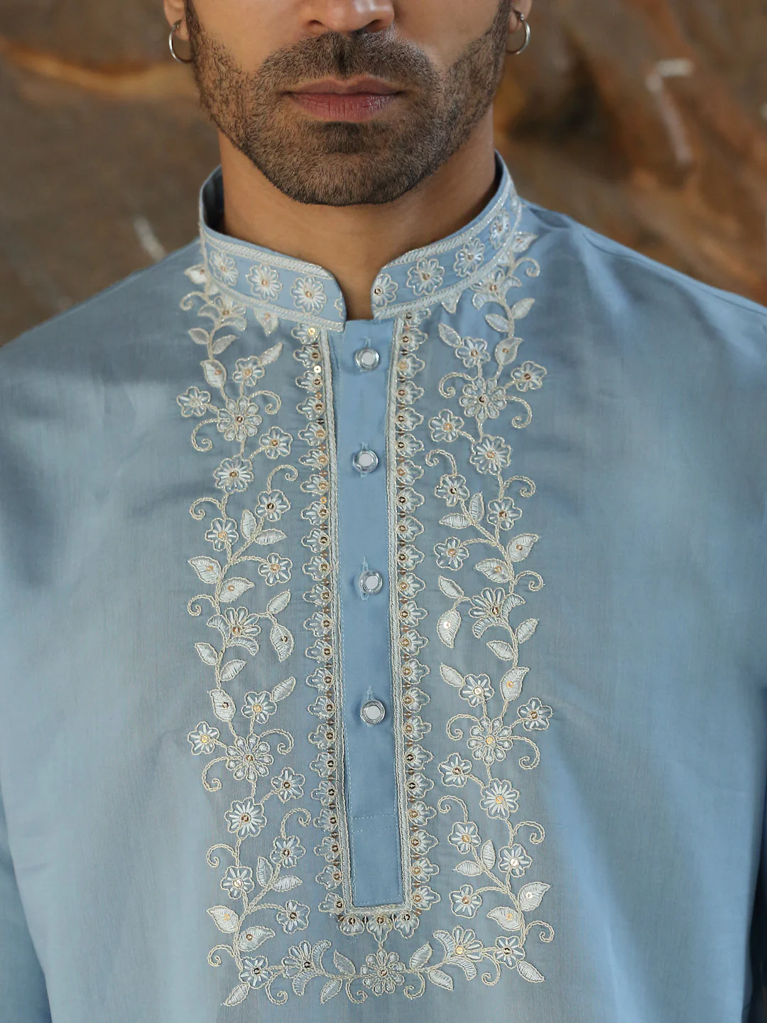 LUXE- Cotton Silk Embroidered Yoke & Daman Work Kurta with Matching Cotton Silk Trouser Pant - Image 21