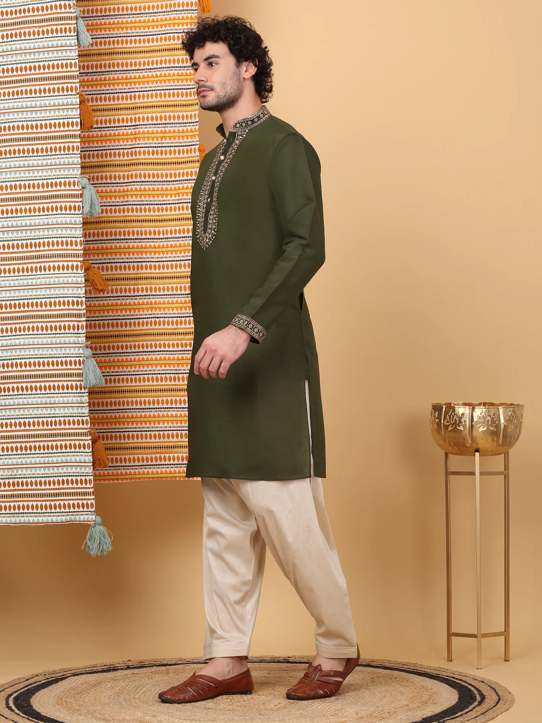LUXE Cotton Silk Ethnic Motif Embroidered Neckline Regular Straight Kurta - Image 15