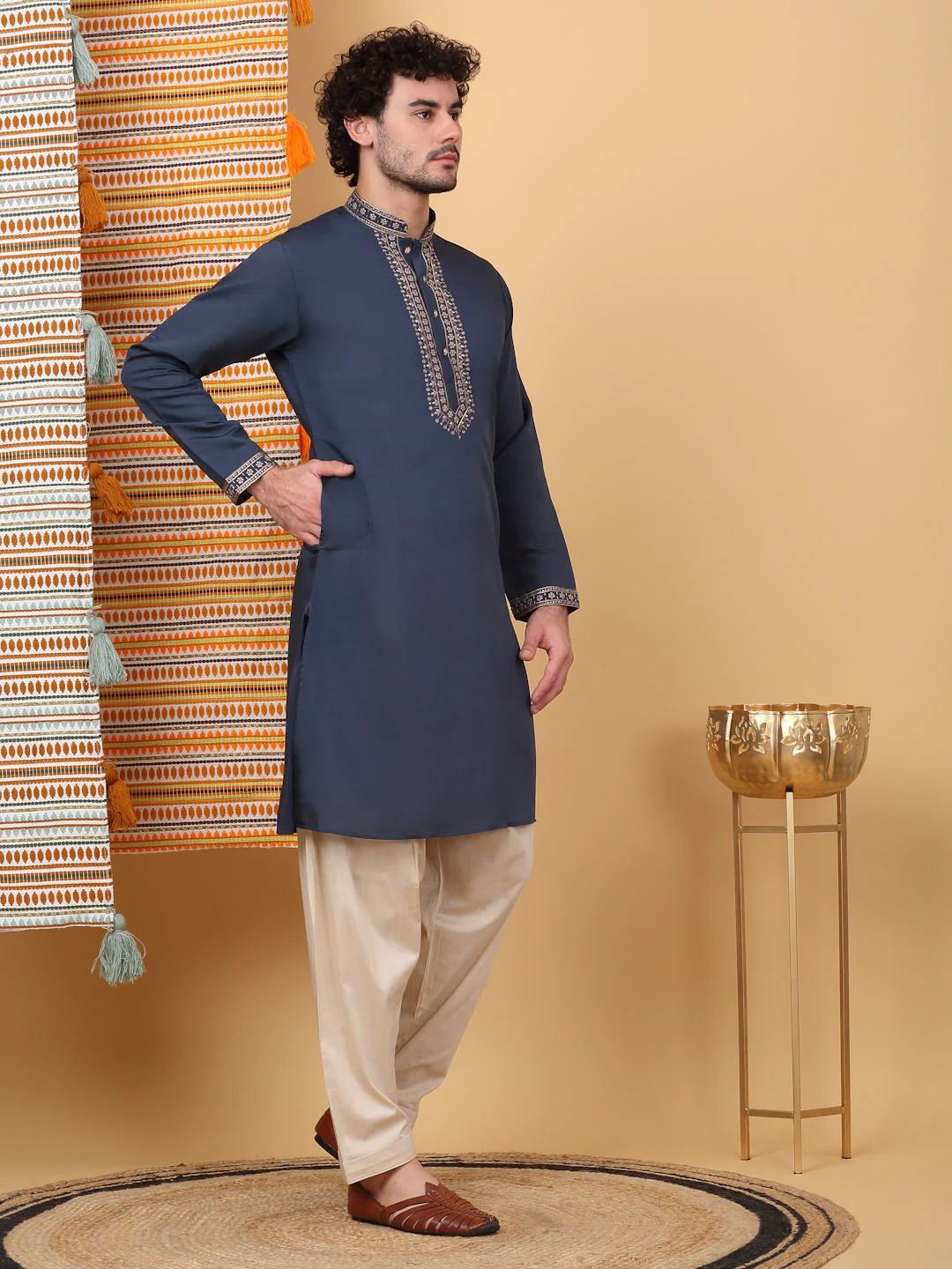 LUXE Cotton Silk Ethnic Motif Embroidered Neckline Regular Straight Kurta - Image 20