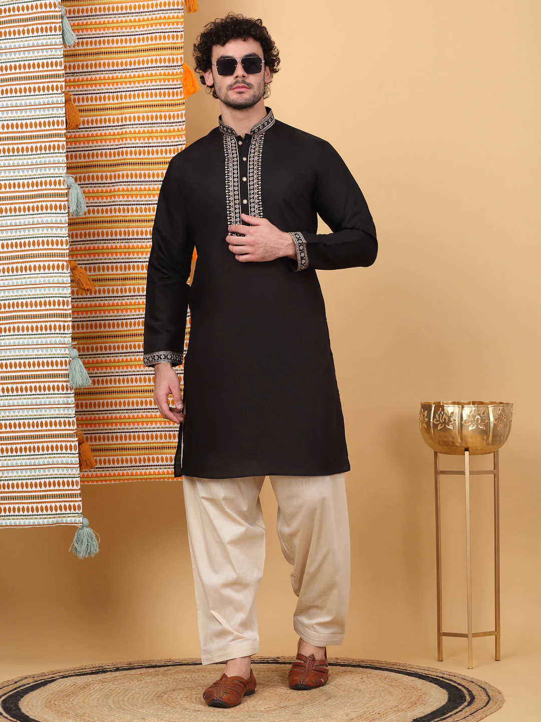 LUXE Cotton Silk Ethnic Motif Embroidered Neckline Regular Straight Kurta - Image 201