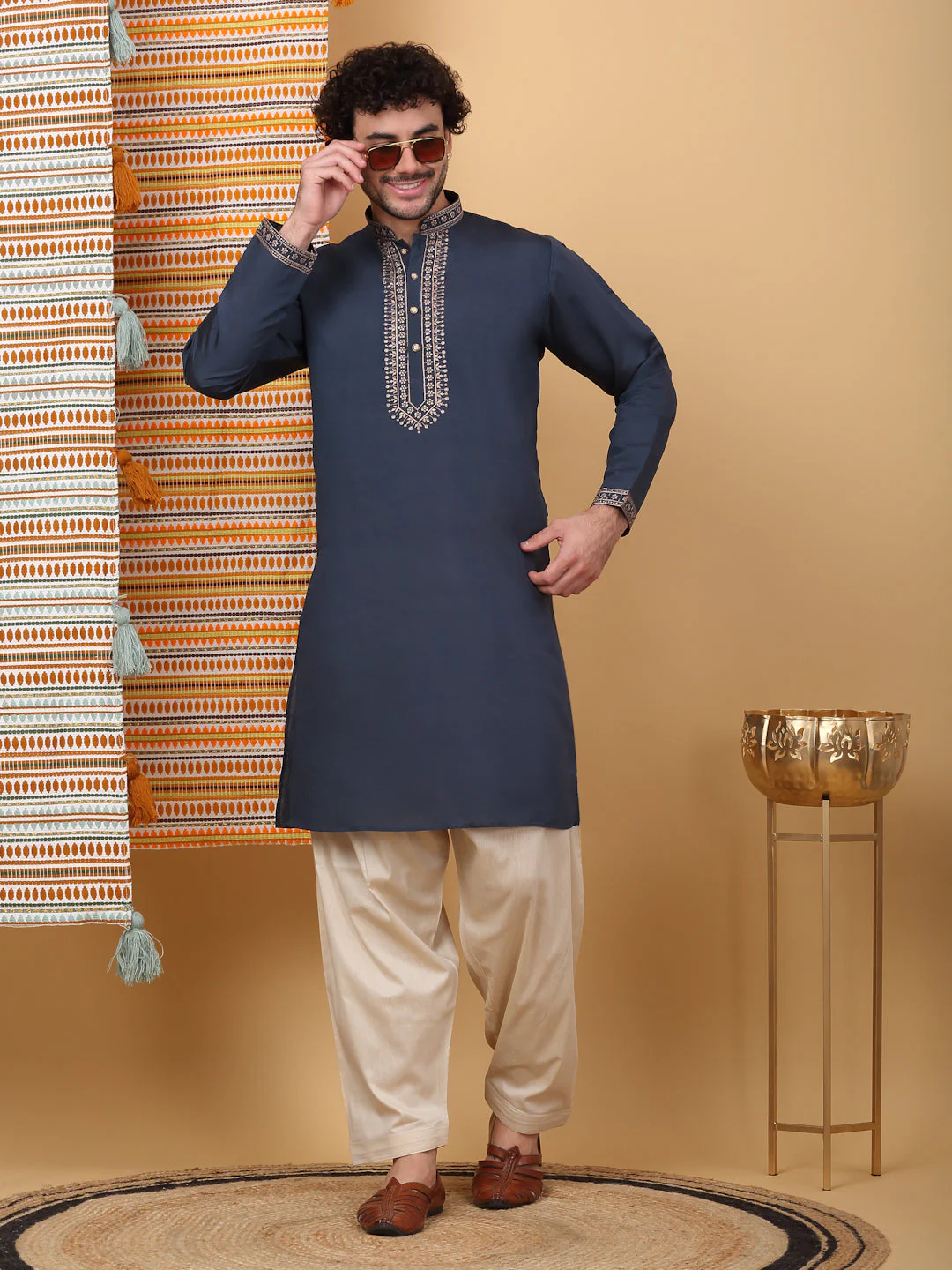 LUXE Cotton Silk Ethnic Motif Embroidered Neckline Regular Straight Kurta - Image 245