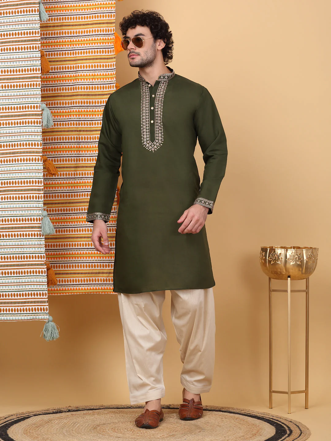 LUXE Cotton Silk Ethnic Motif Embroidered Neckline Regular Straight Kurta - Image 85
