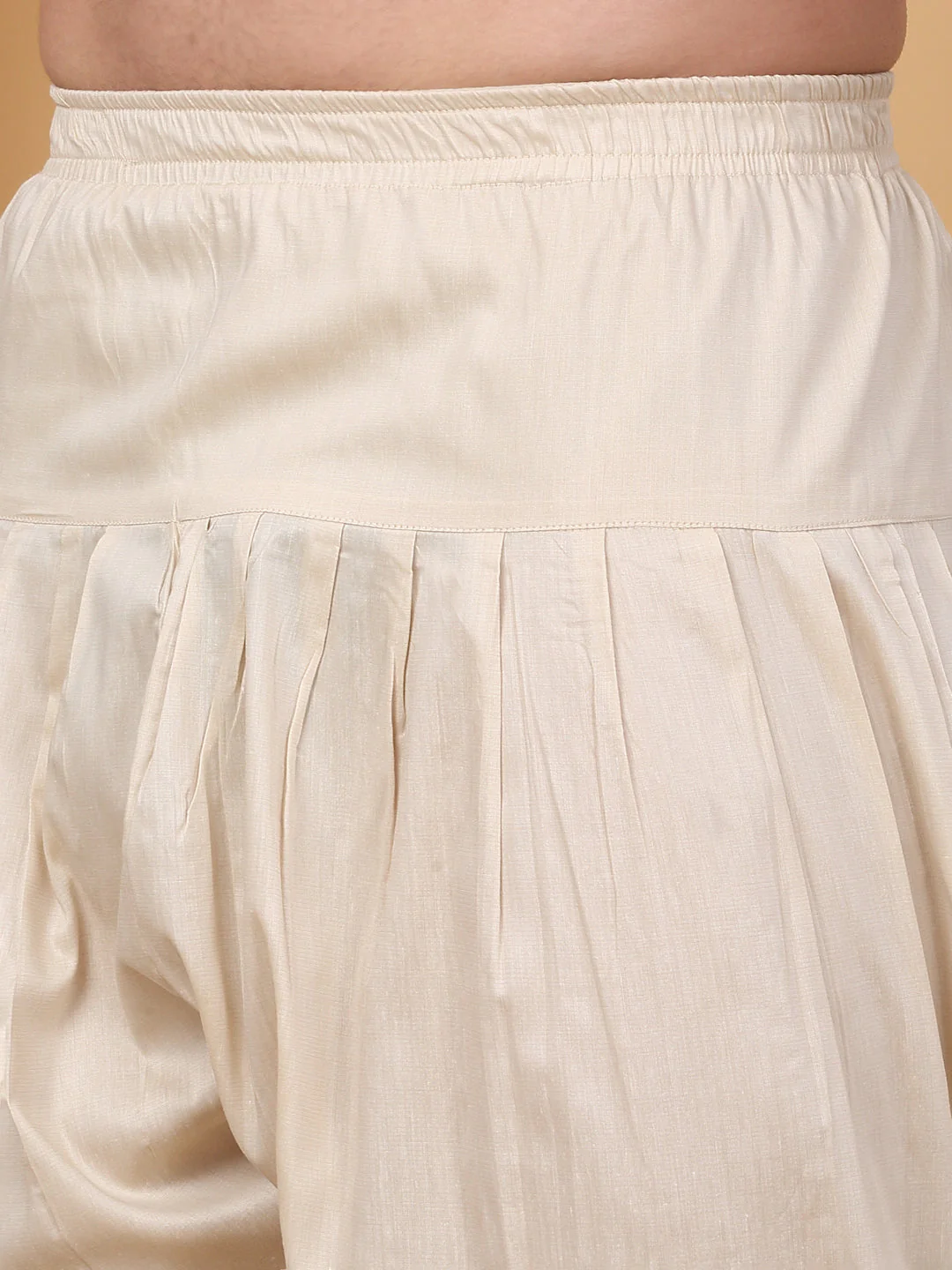 LUXE- Cotton Silk Ethnic Motif Embroidered Neckline Regular Straight Kurta With Beige Elastic Waistband Salwar - Image 4
