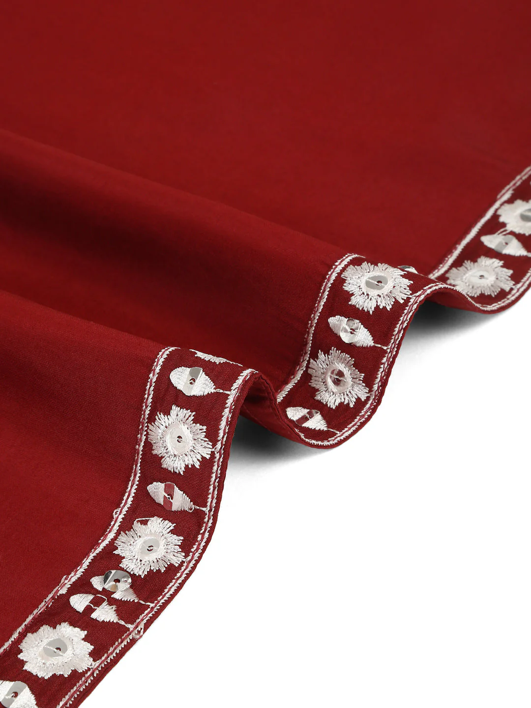 LUXE- Cotton Silk Ethnic Motifs White Embroidered Mandarin Collar Long Sleeve Kurta Trouser With Matching Stole - Image 10