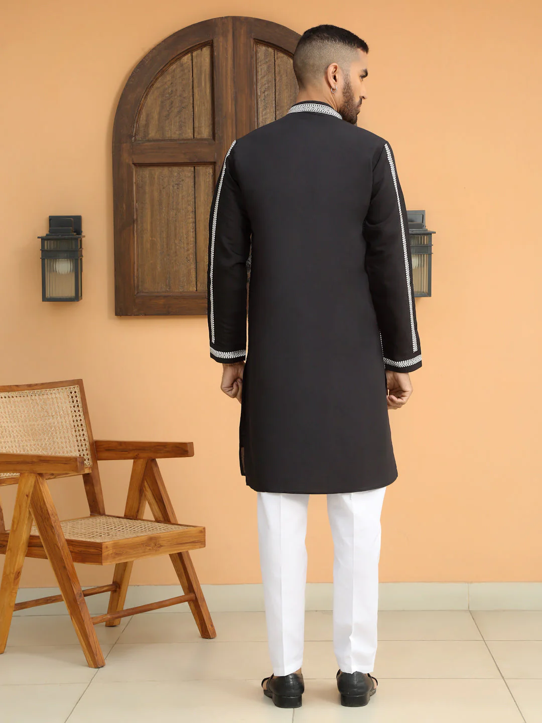 LUXE- Cotton Silk Neck Embroidered Paisley Kurta With cotton Trouser Pant - Image 2