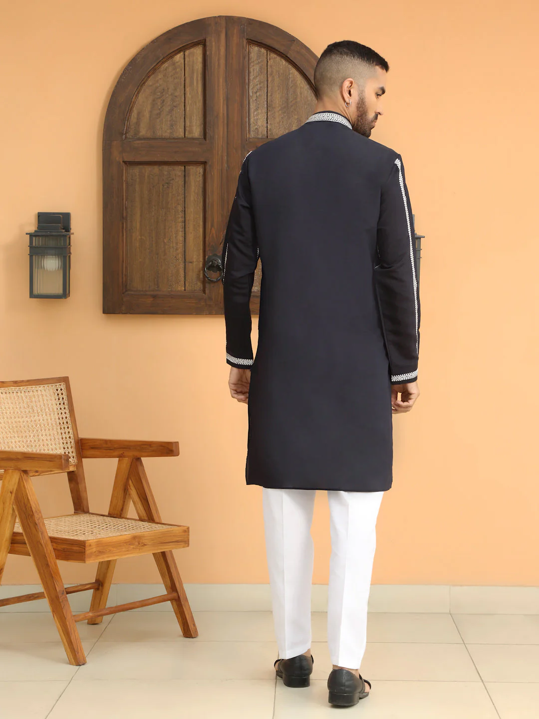 LUXE- Cotton Silk Neck White Embroidered Paisley Kurta - Image 12