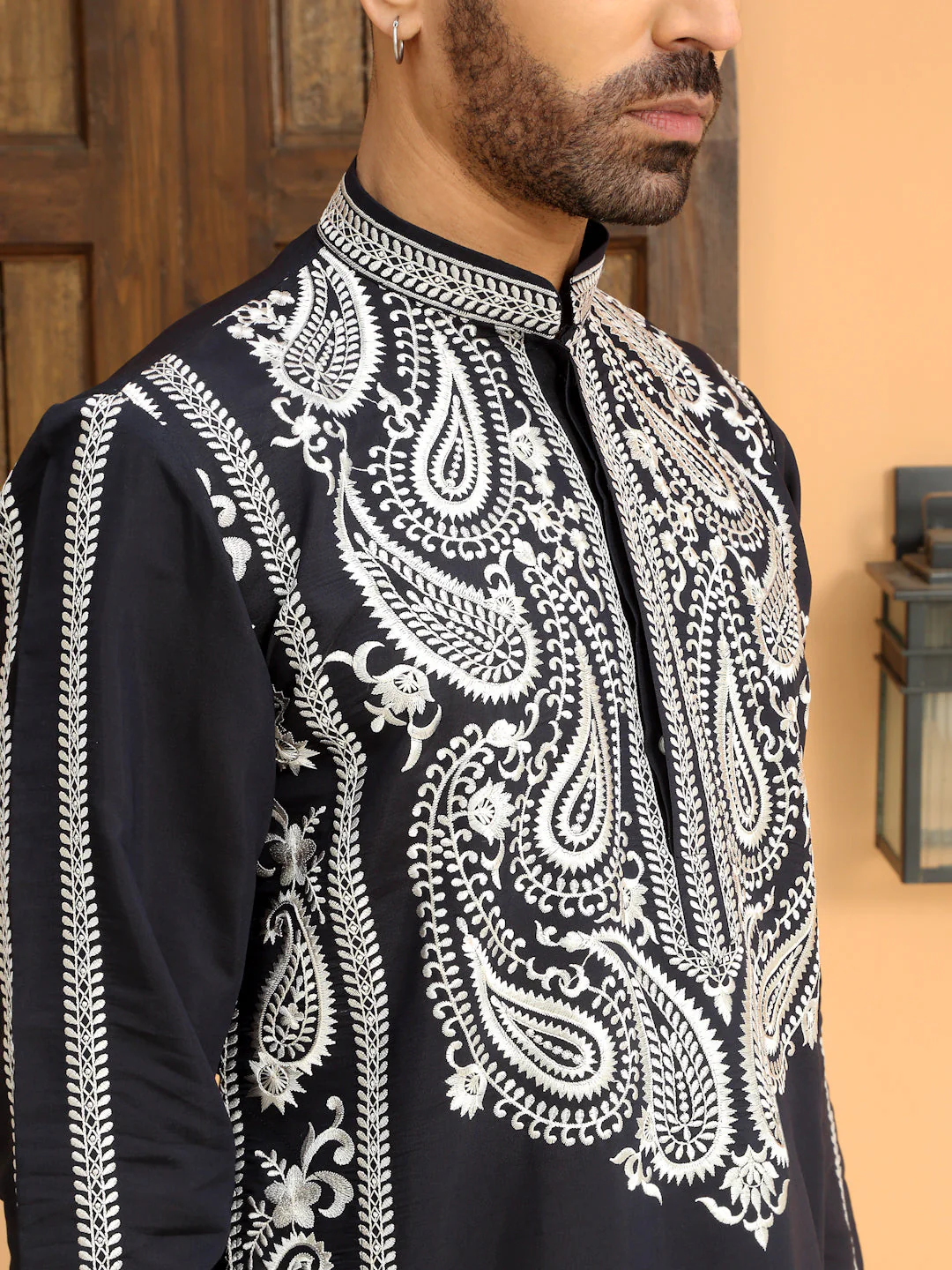 LUXE- Cotton Silk Neck White Embroidered Paisley Kurta - Image 13
