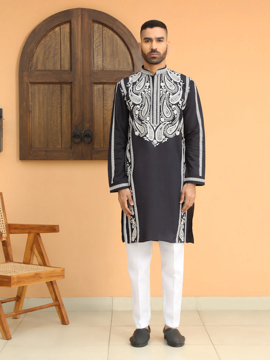 LUXE- Cotton Silk Neck White Embroidered Paisley Kurta - Image 15