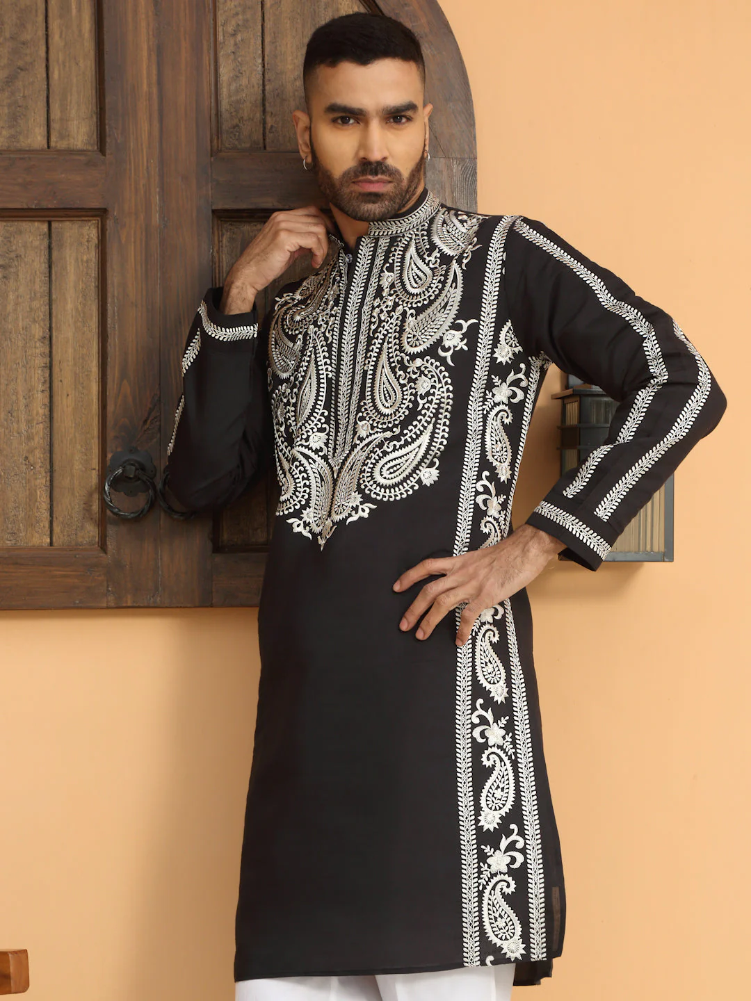 LUXE- Cotton Silk Neck White Embroidered Paisley Kurta - Image 18