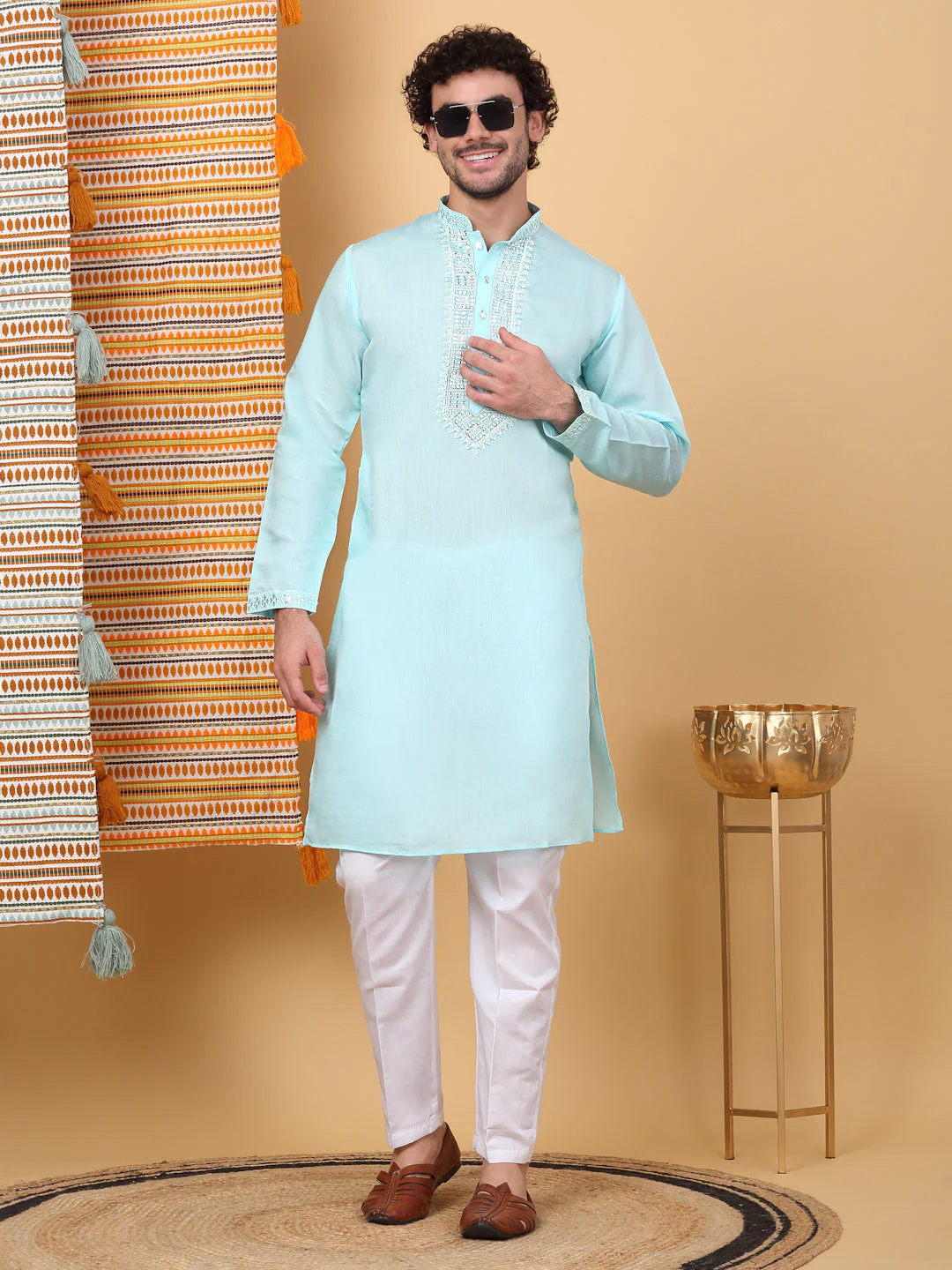 LUXE Cotton Silk Solid Embroidered Neckline Regular Straight Kurta - Image 11