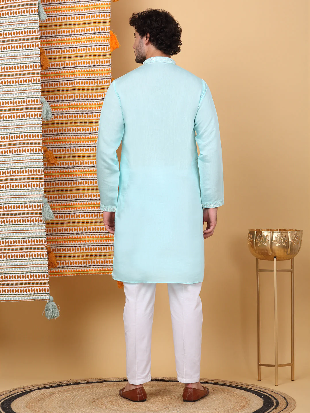 LUXE Cotton Silk Solid Embroidered Neckline Regular Straight Kurta - Image 12