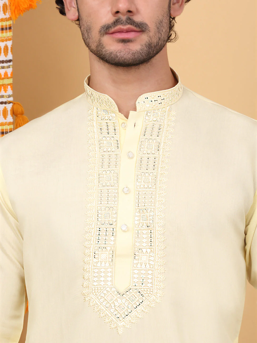 LUXE Cotton Silk Solid Embroidered Neckline Regular Straight Kurta - Image 18