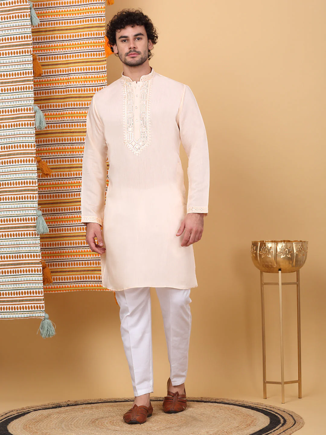 LUXE Cotton Silk Solid Embroidered Neckline Regular Straight Kurta - Image 9