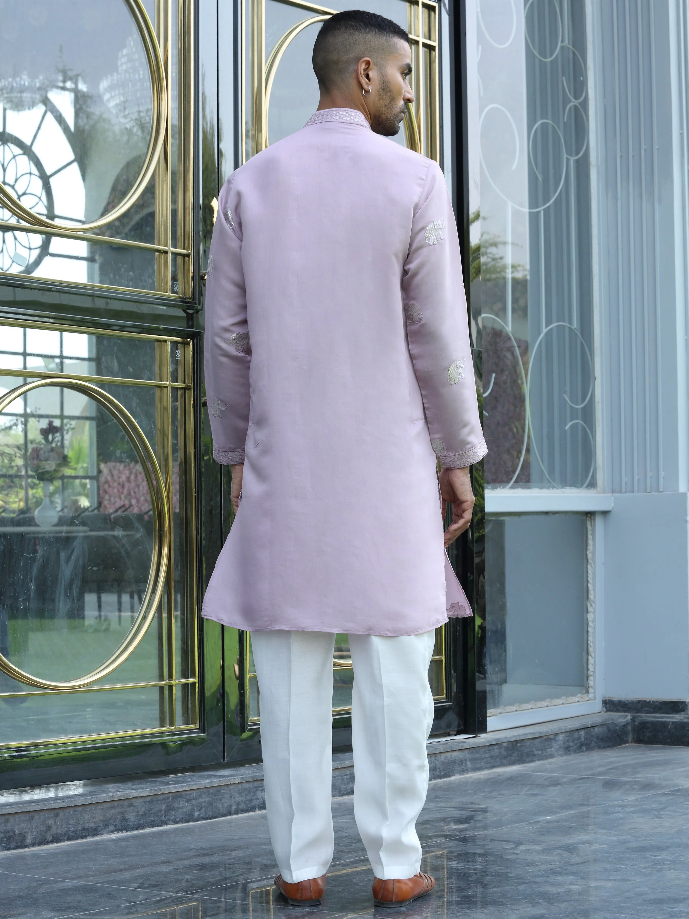 LUXE- Cotton Silk Yoke Design Elephant Embroidered Kurta - Image 10