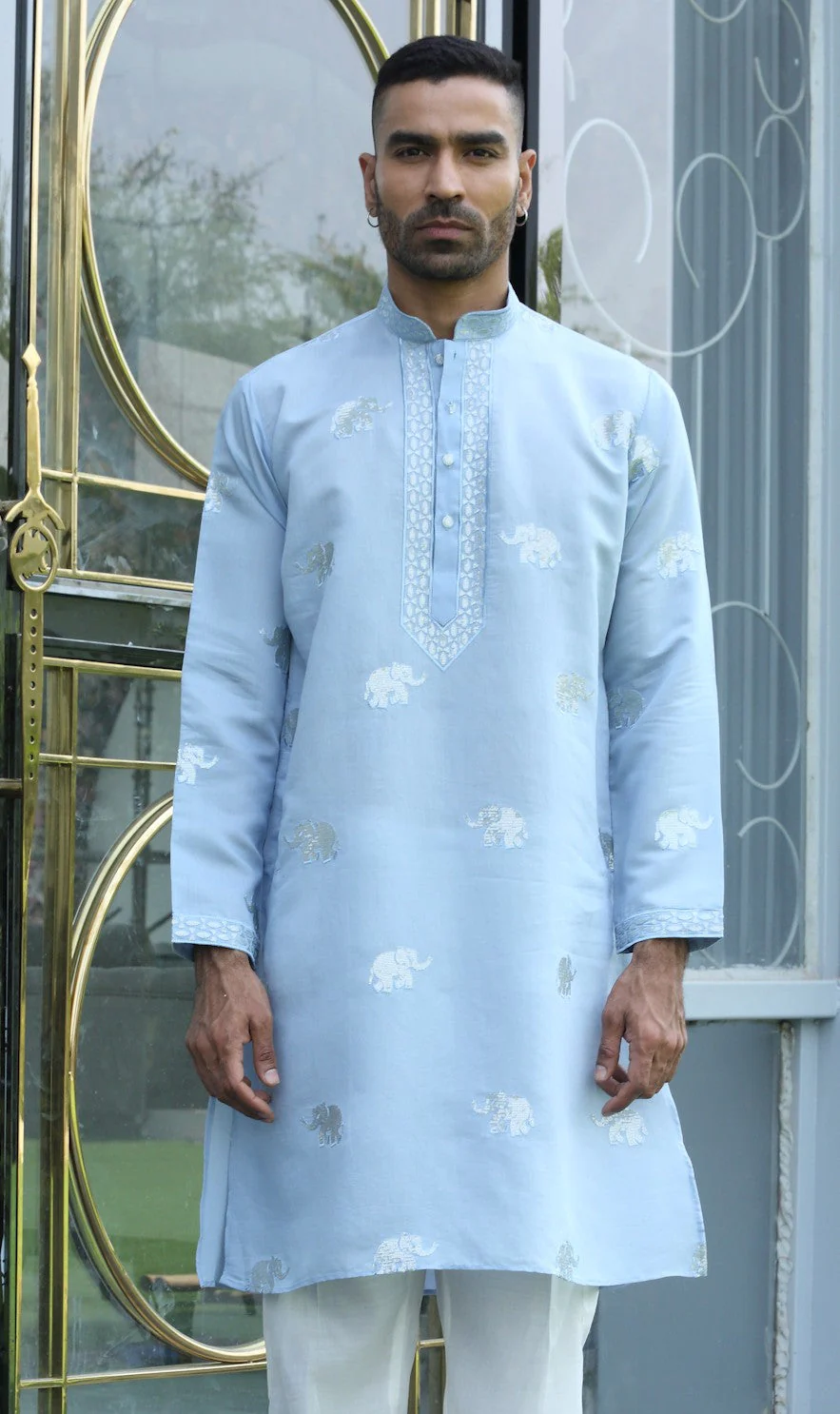 LUXE- Cotton Silk Yoke Design Elephant Embroidered Kurta - Image 11