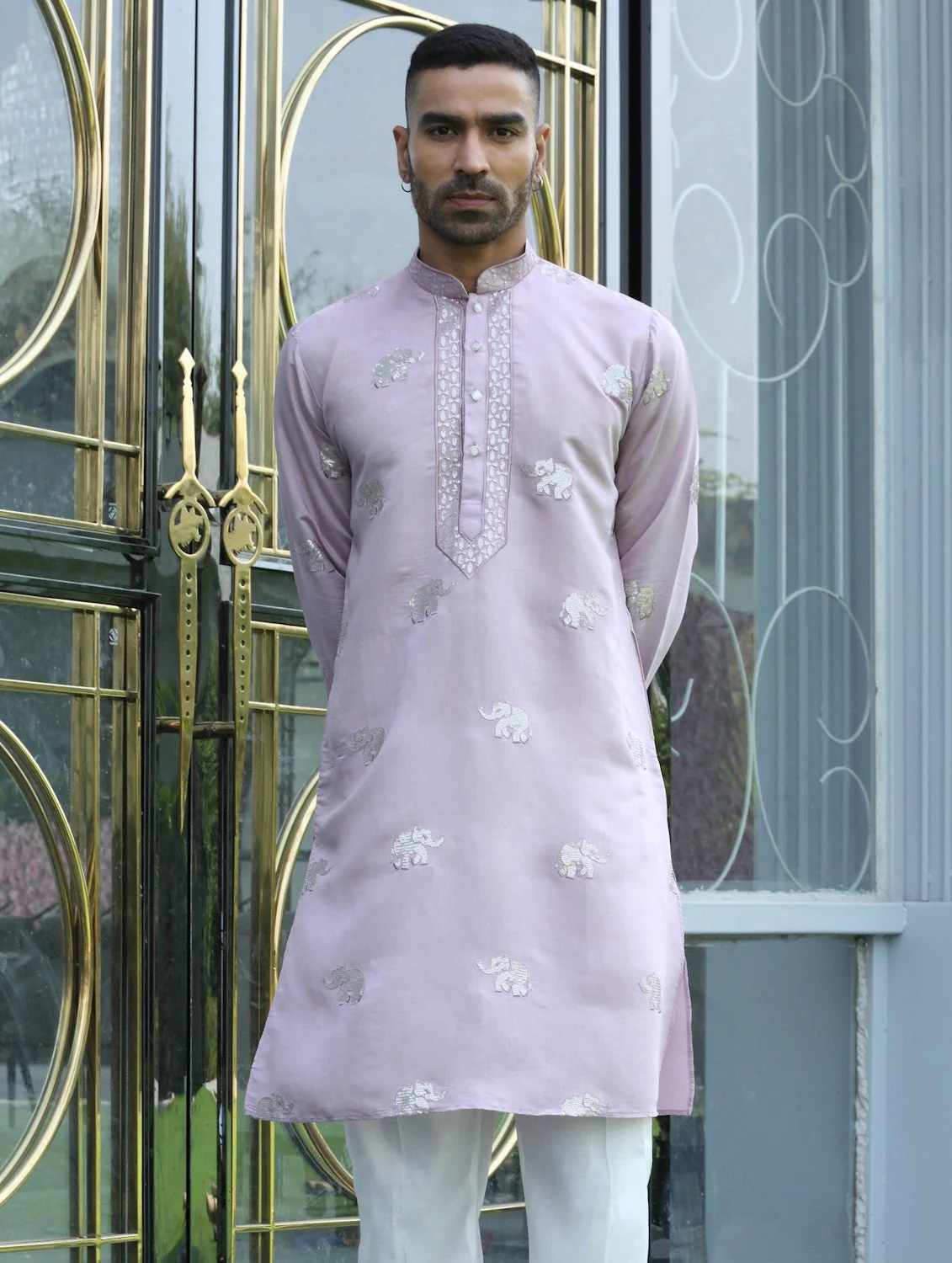 LUXE- Cotton Silk Yoke Design Elephant Embroidered Kurta - Image 6