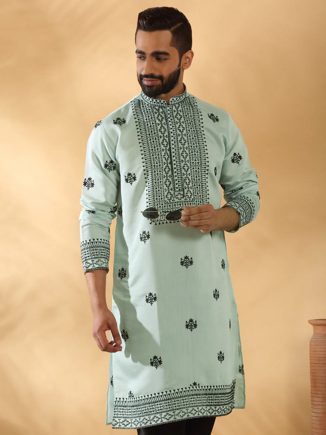 LUXE- Cotton Silk Yoke Design Embroidered Sequin Kurta - Image 11