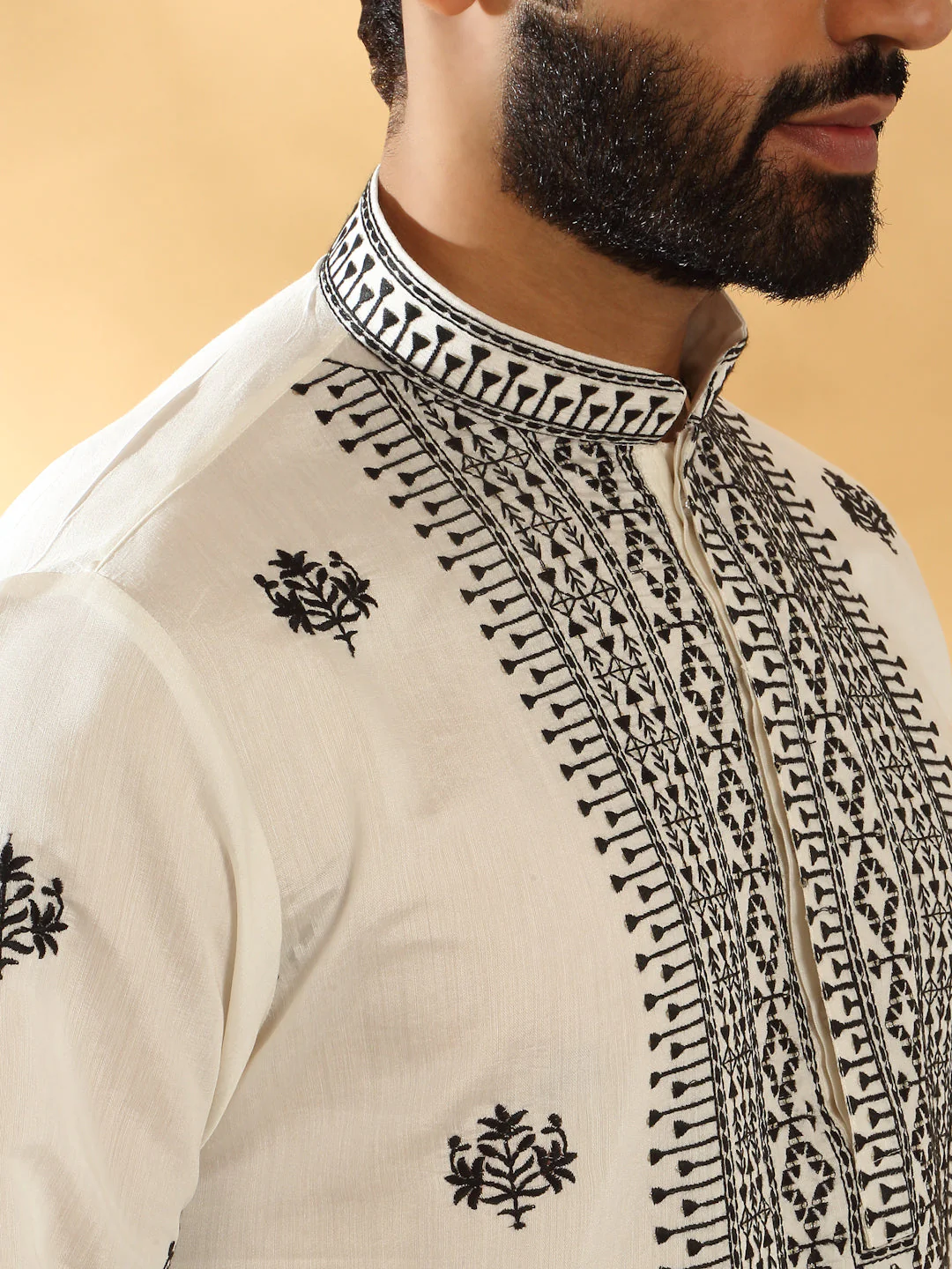 LUXE- Cotton Silk Yoke Design Embroidered Sequin Kurta - Image 3