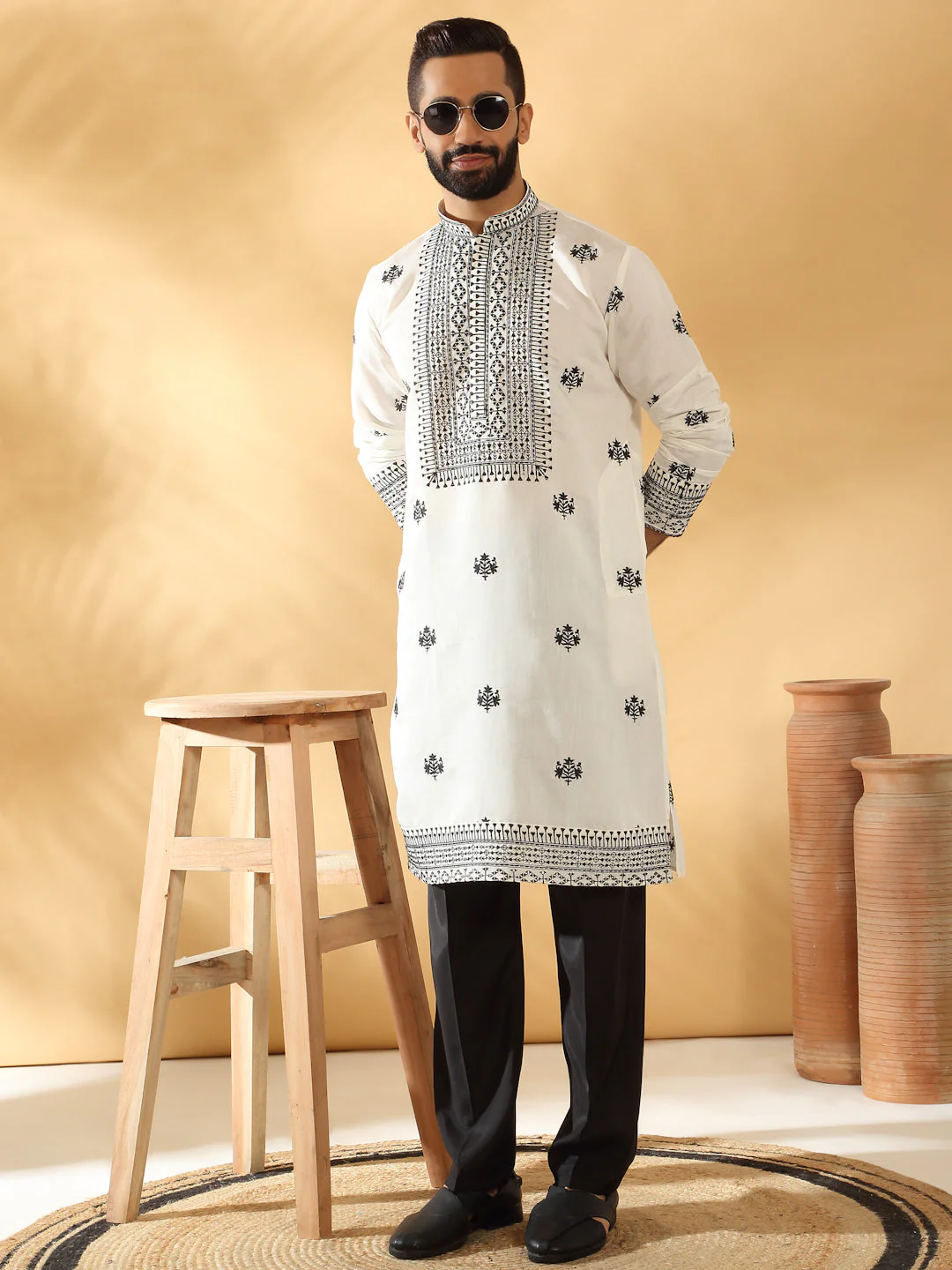 LUXE- Cotton Silk Yoke Design Embroidered Sequin Kurta - Image 5