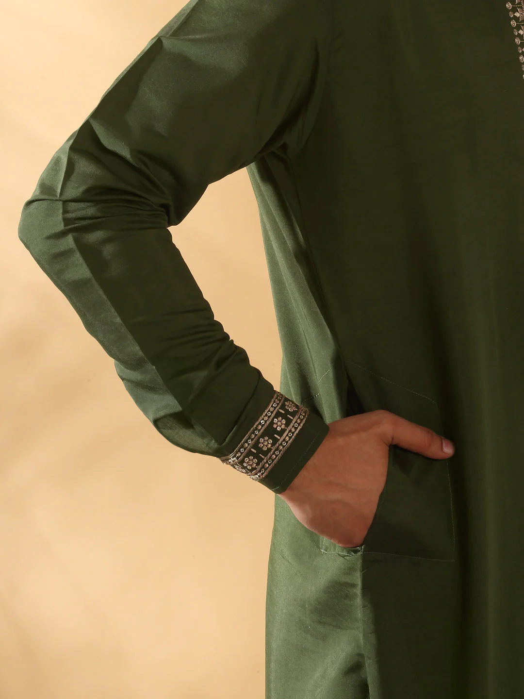 LUXE- Cotton Silk Yoke Design Kurta With Beige Elastic Waistband Salwar Set - Image 23