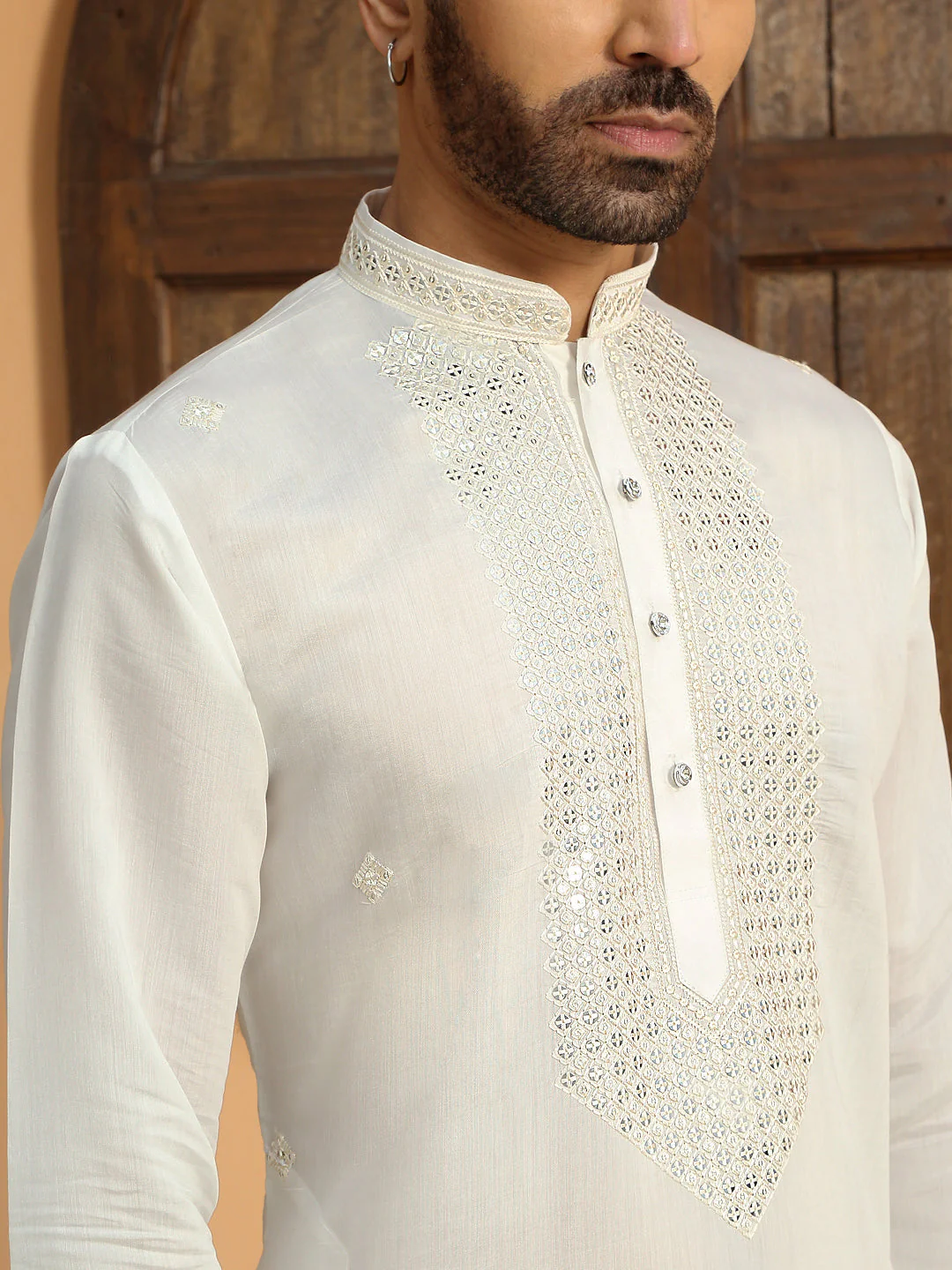 LUXE- Cotton Silk Yoke Design Sequined Embroidered Neckline Straight Kurta - Image 13