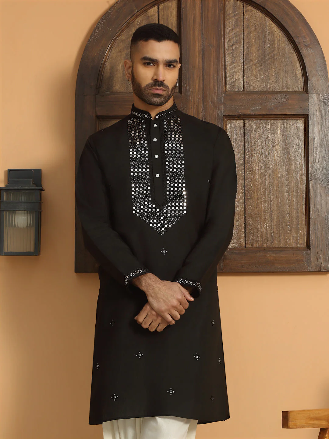 LUXE- Cotton Silk Yoke Design Sequined Embroidered Neckline Straight Kurta - Image 44