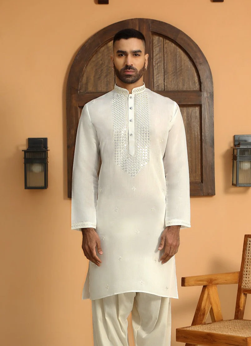LUXE- Cotton Silk Yoke Design Sequined Embroidered Neckline Straight Kurta - Image 60