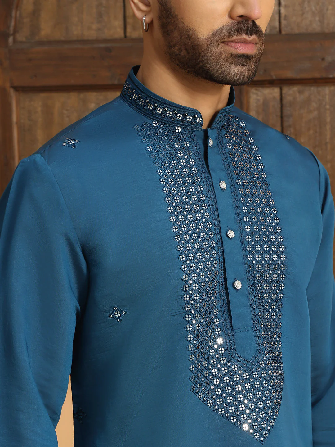 LUXE- Cotton Silk Yoke Design Sequined Embroidered Neckline Straight Kurta - Image 8