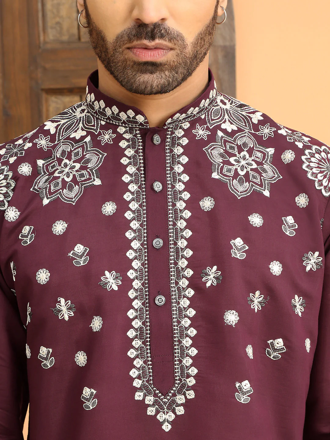 LUXE- Floral Heavy Embroidered Sequenced Kurta With White Trouser Pant - Image 18