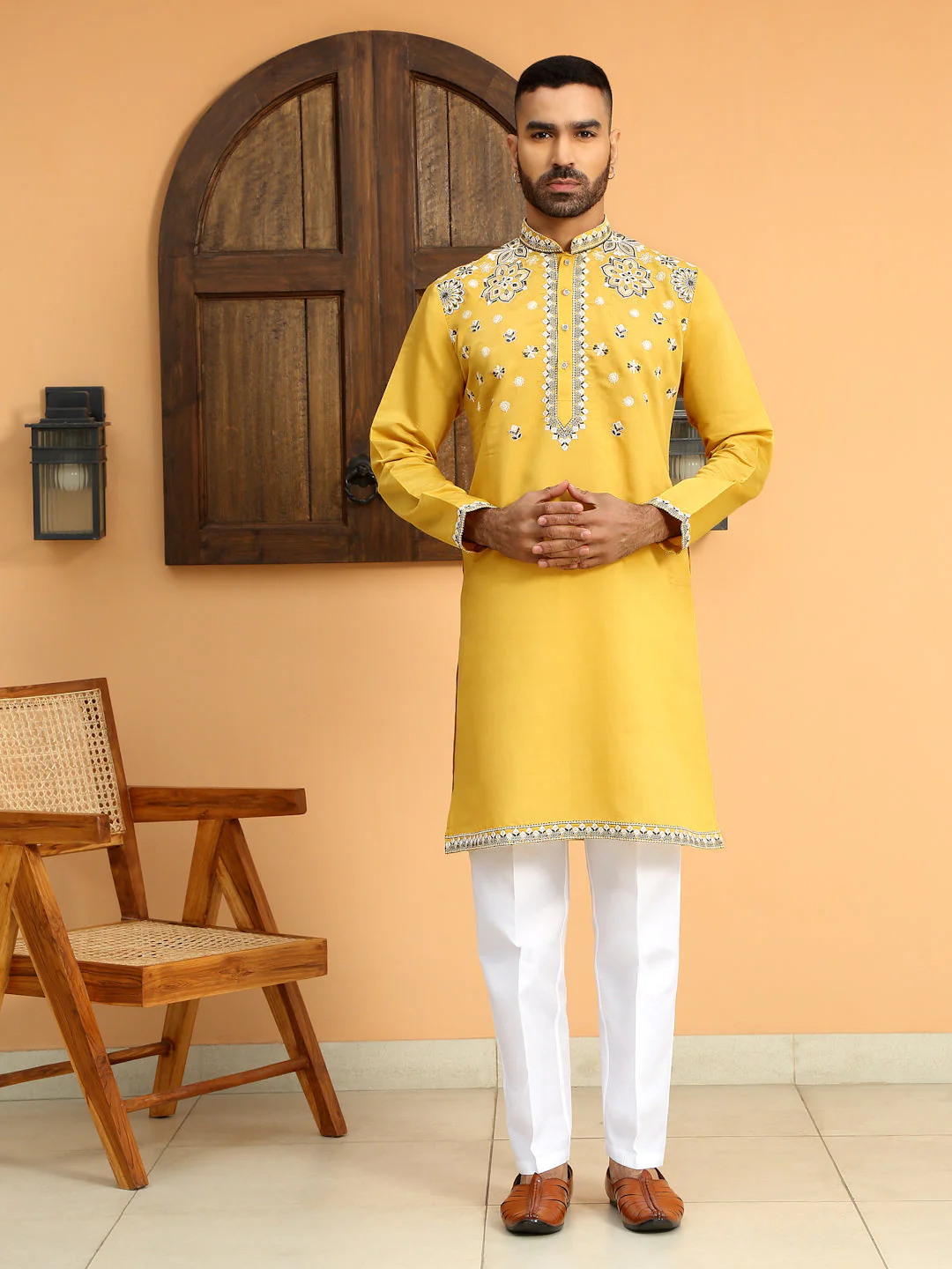 LUXE- Floral Heavy Embroidered Sequenced Kurta With White Trouser Pant - Image 32