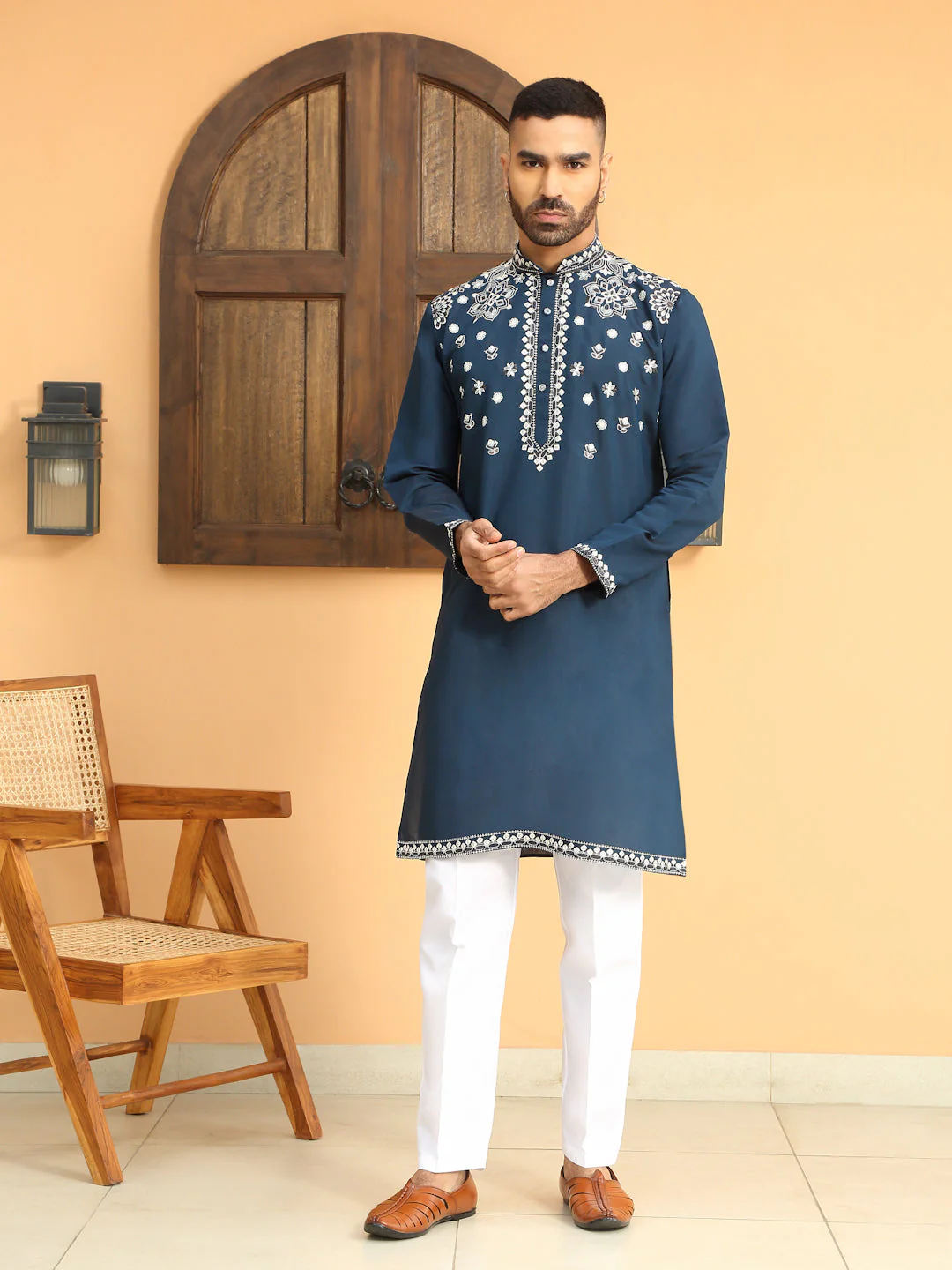 LUXE- Floral Heavy Embroidered Sequenced Kurta With White Trouser Pant - Image 57
